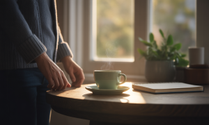 Slow living: En kop kaffe i morgenlys."