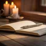 Sådan skriver du dagbog: En notesbog og kuglepen på et træbord i blødt morgenlys.